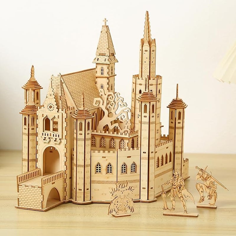 3D Wooden Puzzle for Adults, Wooden Castle Model Kit, Self-Assembly Mechanical Architecture Construction Set Toy, Wooden Castle Construction Crafts , Birthday Gift, Home Decoration, - Image 2
